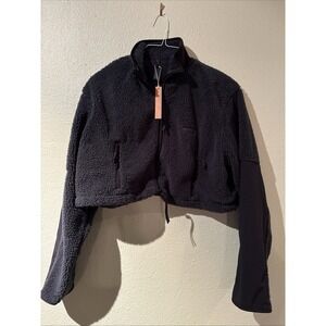 Skims Teddy Funnel Neck Cropped Jacket Zip-Up Cropped Jacket Dark Teal M Sports